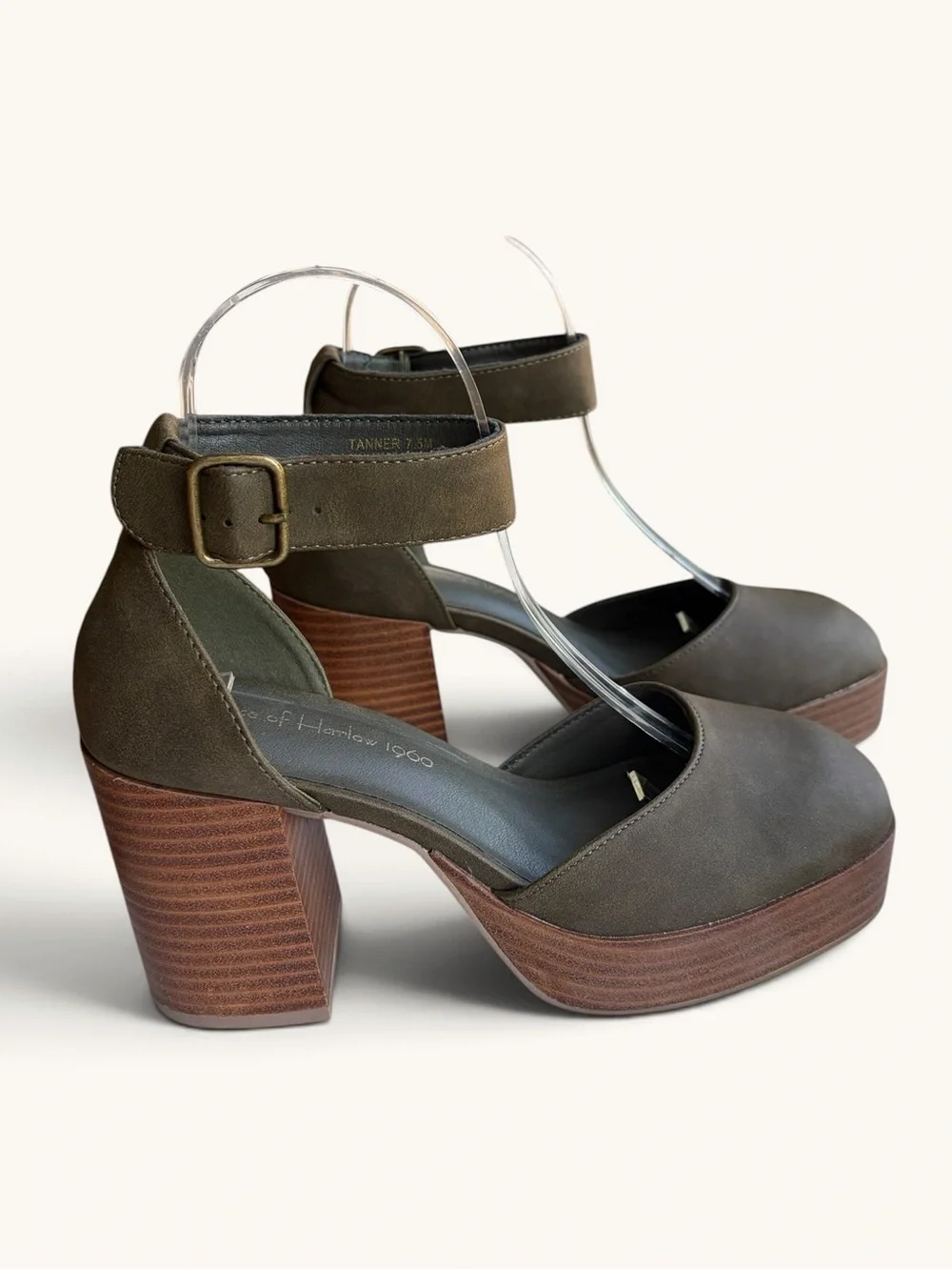 House of Harlow 1960 Olive Ankle-Strap Platform Heels